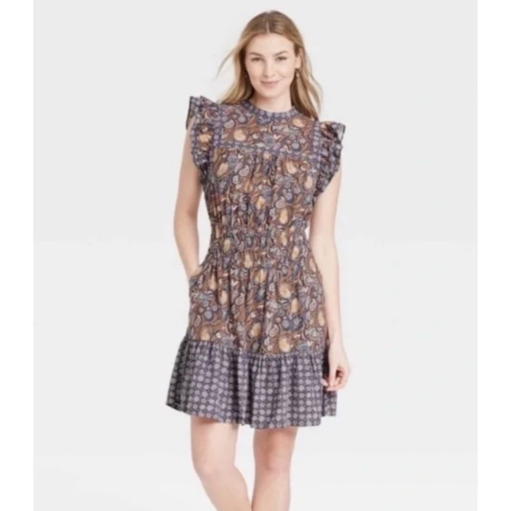 Universal Thread Flutter Sleeve Floral Mini Praire Style Dress